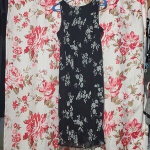 Evan Picone Black and White Floral Midi Dress